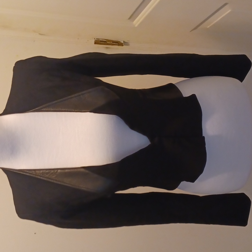 Zac Posen Black Cropped Leather-Trim Blazer Jacket